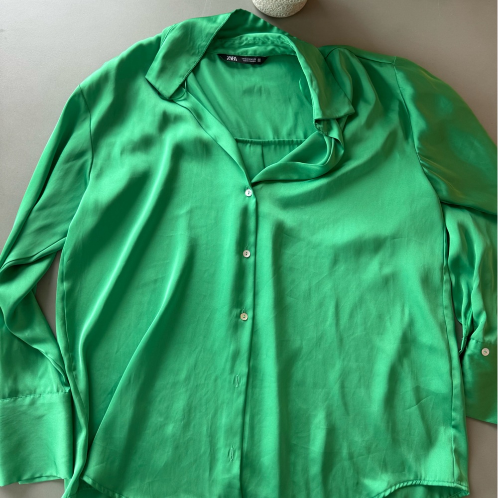 Zara green silk button down